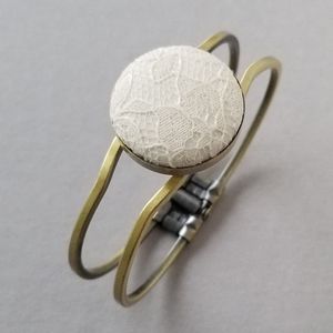 Ivory Lace Hinged Bracelet with Antique Bronze